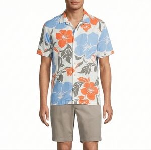 Quiksilver Waterman Regular Fit Short Sleeve Button Up Floral Tropical Shirt L